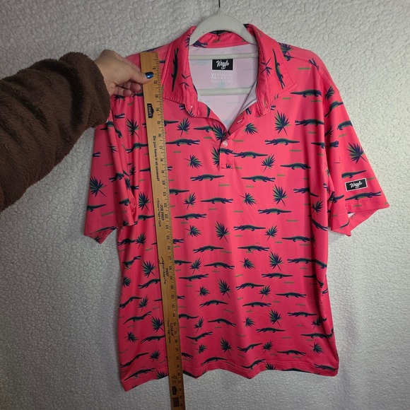Waggle M"s XL Pink Alligator Palm Tree Golf Polo Shirt Unique Golf Outdoors Fun - Picture 4 of 16